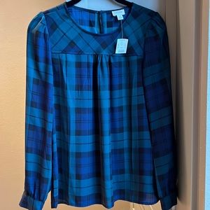J. Crew Factory black watch plaid blouse women’s XS NWT